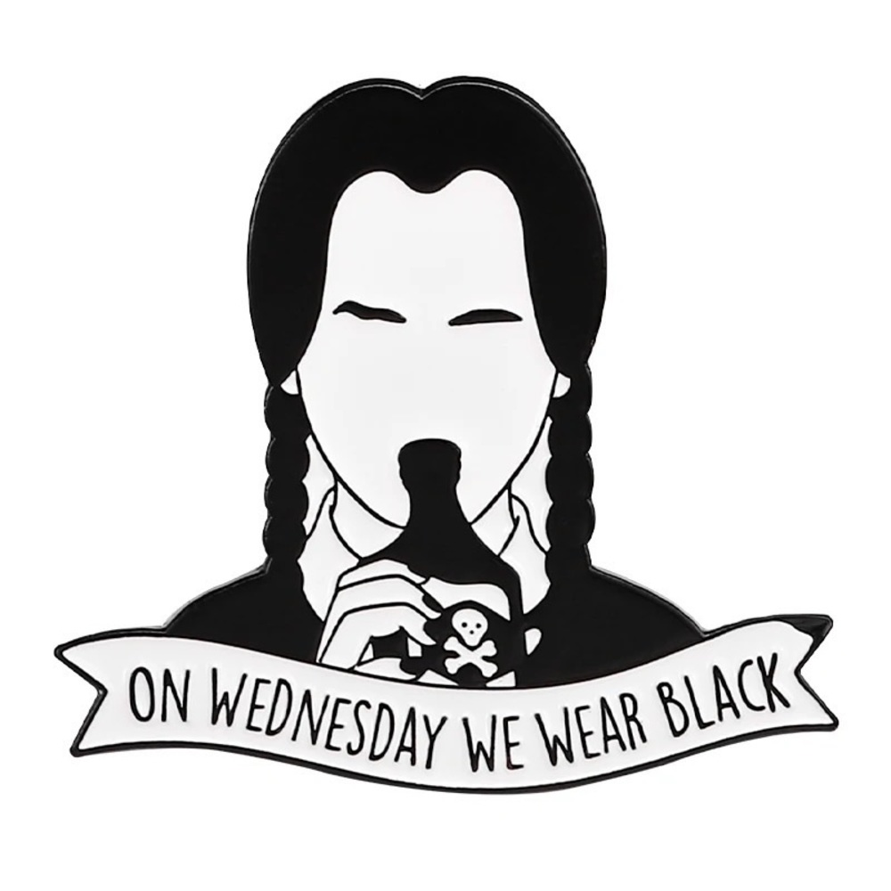 Wednesday Enamel Pin Black and White Creepy Drink Badge Netflix Addams Fan Gift
